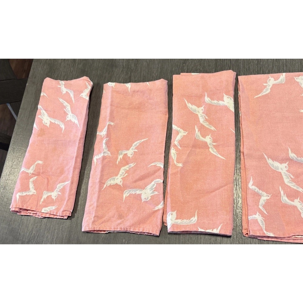 VTG Pink LINEN TEA DISH TOWELS  LOT 4 White Bird Seagull BIRD